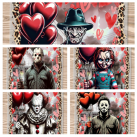 Spooky Valentine's Day DTF Heat Transfers - Horror Characters with Heart Balloons